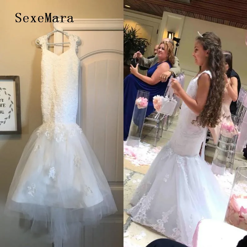 Wit Ivoor Mermaid Bloem Meisjes Jurken Voor Bruiloften Lace Kids Pageant Jurken Lace Up Kids Verjaardag Jurk Aangepast Formaat Wit Ivoor Mermaid Bloem Meisjes Jurken Voor Bruiloften Lace Kids Pageant Jurken Lace Up Kids Verjaardag Jurk Aangepast Formaat