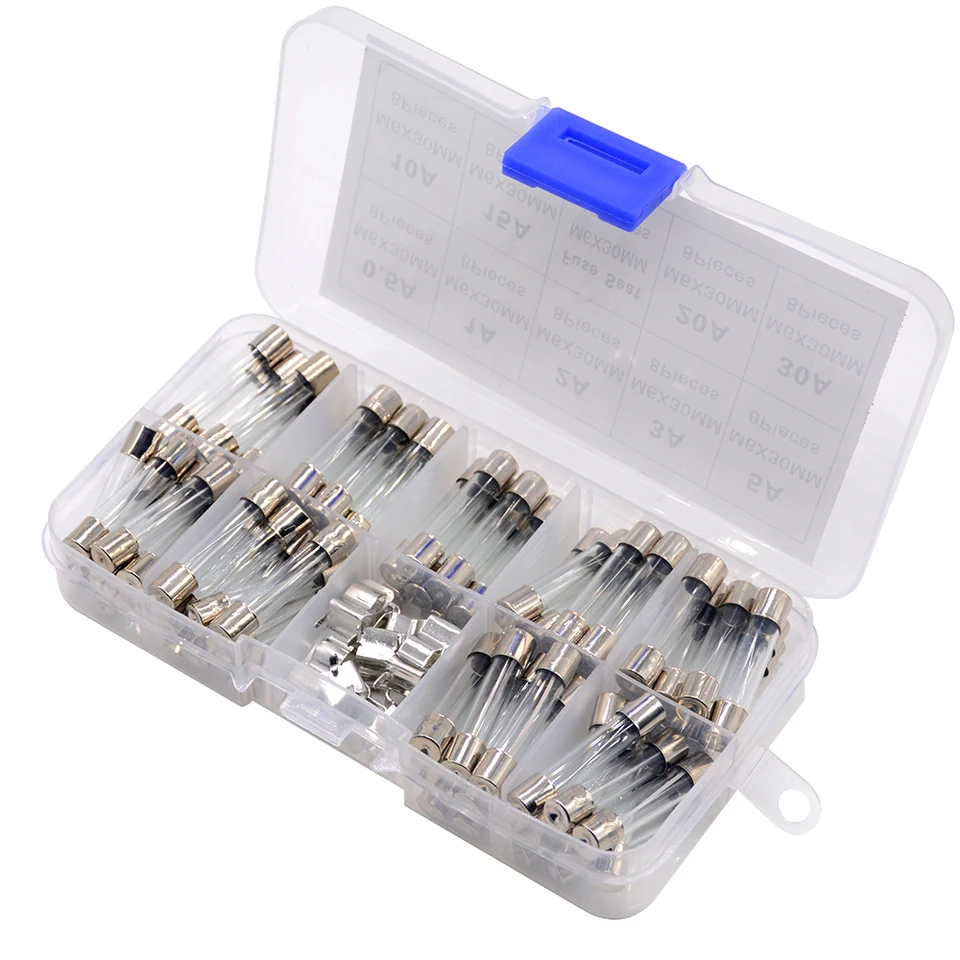 Set 72 Fusibili In Vetro 6x30mm DollaTek - Valori Da 0.5A A 30A, Con Portafusibili - Per Auto Ed Elettronica