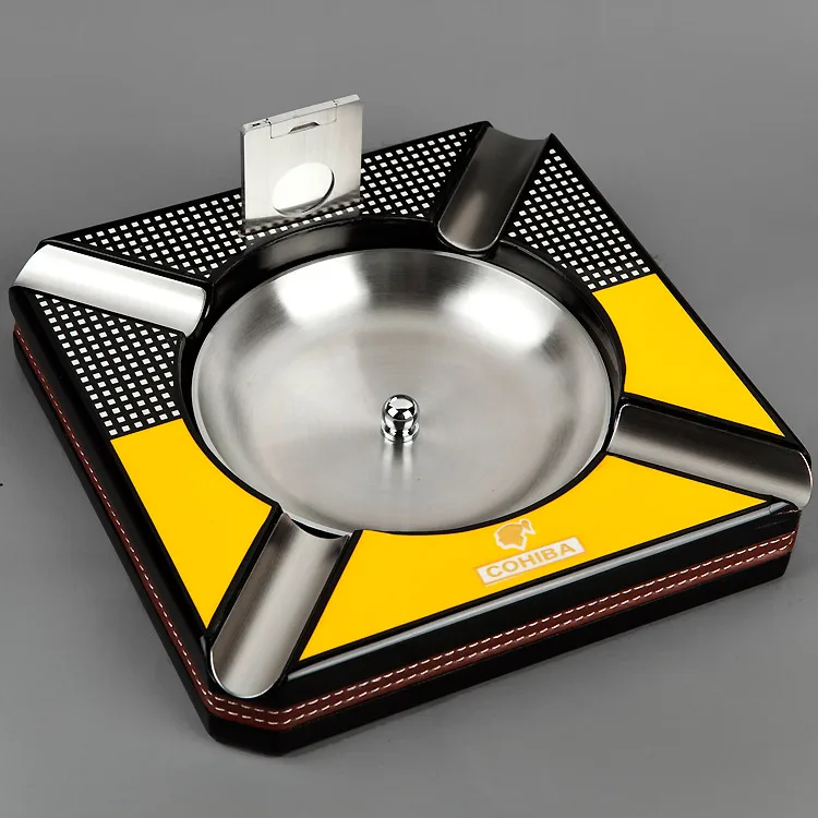 

COHIBA Cigar Ashtray Wooden & Metal Detachable Ashtray, with a Cigar Cutter