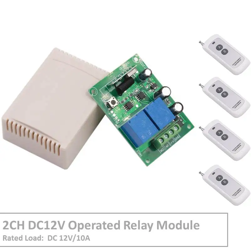 

RF Switch Remote Control DC 12V 2 Gang Relay Receiver and 1527 learning code Transmitter For LED Light Electric Device Control