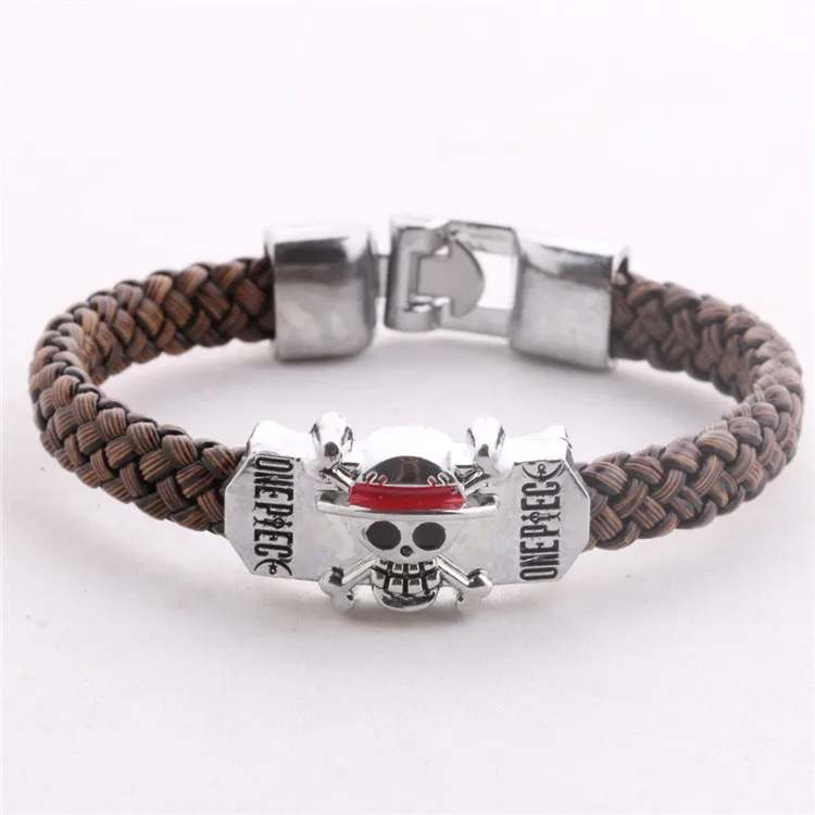 Hot Animation Luffy Silver Alloy Bracelets One Piece Weave leather