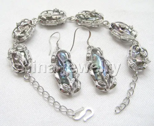 

shippingNatural 8" 15-17mm black biwa freshwater pearl bracelet and earring