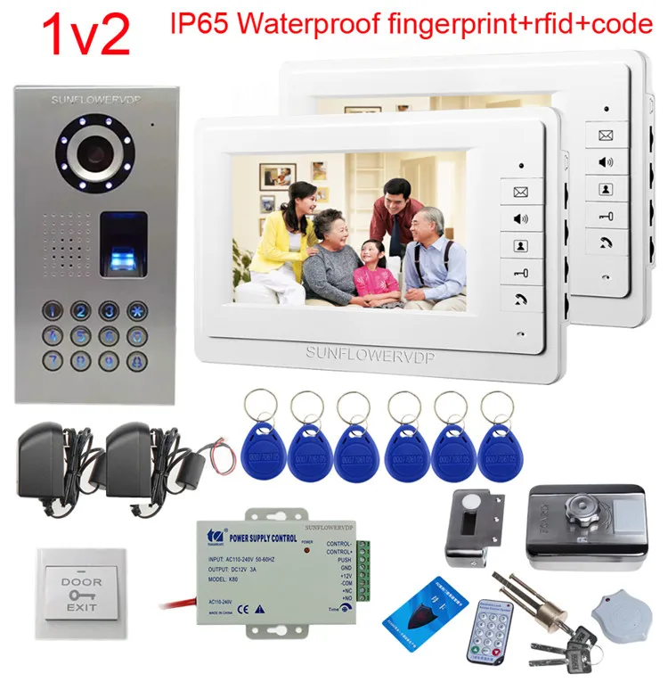 

SUNFLOWERVDP Doorphone Fingerprint Door bell With Camera 7" Color Lcd Home Intercom With Rfid Electronic Door Lock Video Phone