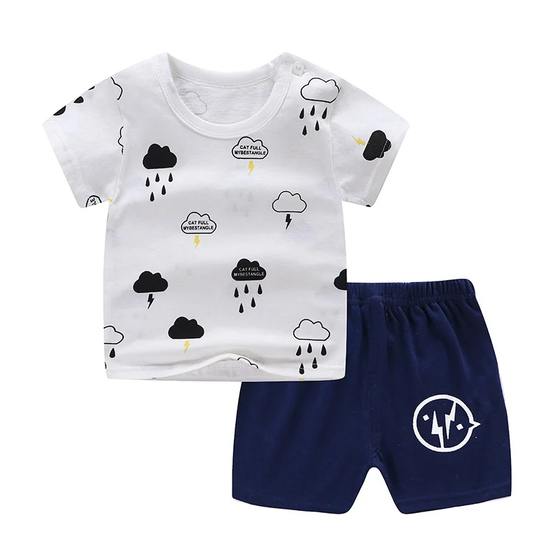 Chivry/ хлопковые детские комплекты для мальчиков летняя Милая футболка с короткими рукавами и круглым вырезом и принтом с героями мультфильмов топы с шортами одежда для маленьких девочек