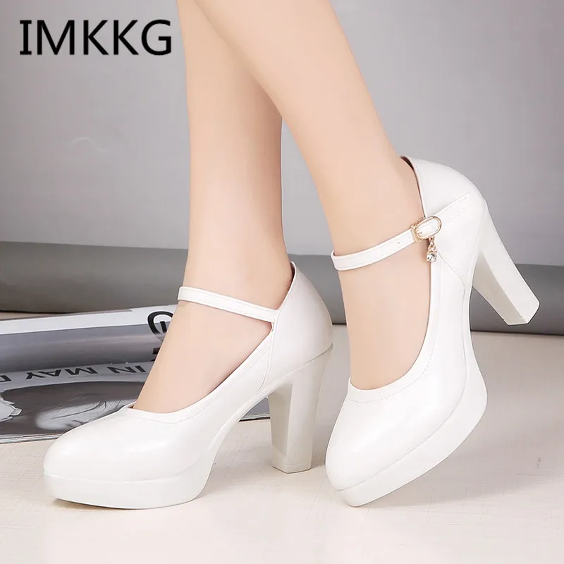 

Spring Autumn Women Ankle Strap Dress Shoes High Heels Shoes Platform Pumps Black Ladies Shoes zapatos mujer A00064