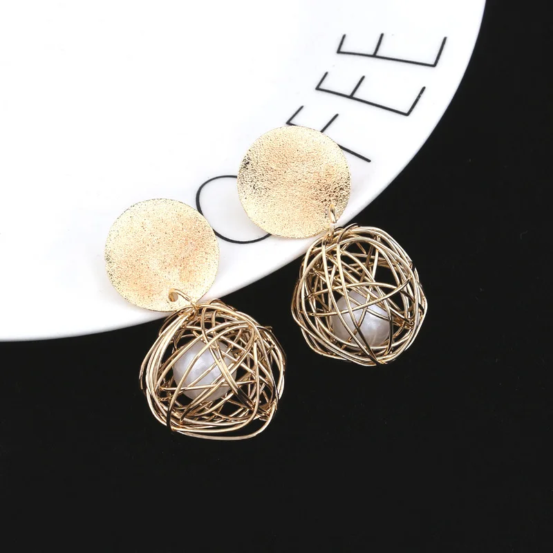 2018 Fashion Statement Earrings Simple Woven Ball Pearl For Women Hanging Dangle Drop Earing Modern Jewelry | Украшения и
