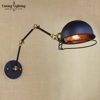 

Vintage Loft Industrial Adjustable Sconce Wall Lights for Bedroom Long Swing Arm Flexible Wall Lamp Black Lighting Fixtures E27
