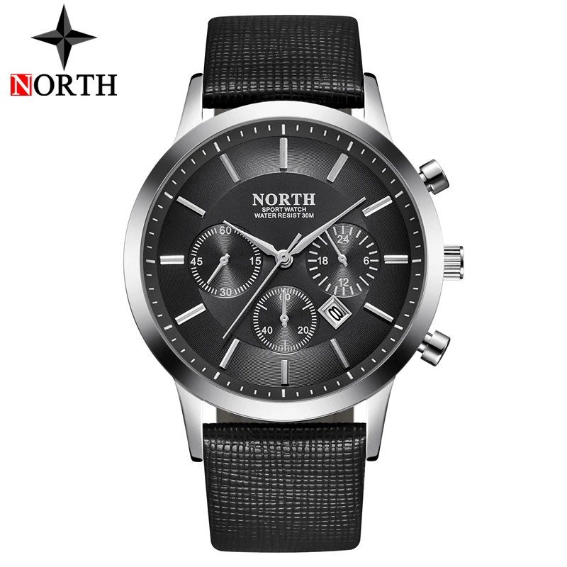 Tanie NORTH męskie zegarki Top marka luksusowa moda zegarek kwarcowy mężczyźni skórzany pasek zegar wodoodporny zegarek sportowy Relogio Masculino