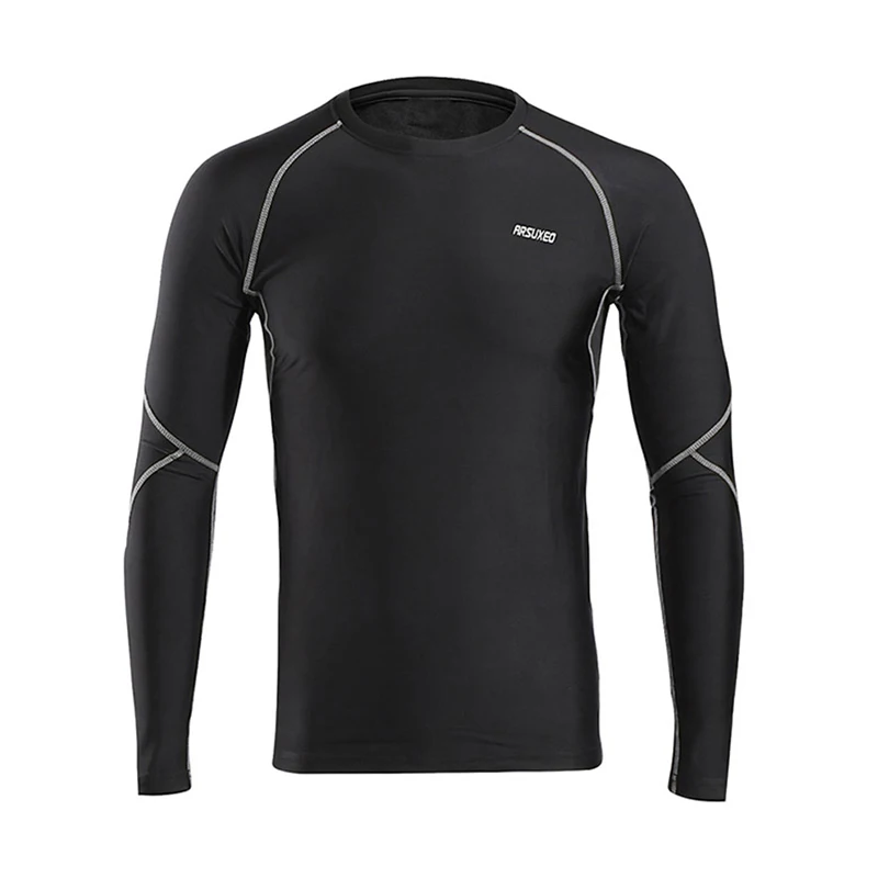 Флисовые теплые мужские спортивные Велоспорт базовые слои полный колготки с длинным рукавом рубашки и брюки термобелье Набор Размер S до XXL - Цвет: Black Gray Tops