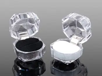

Top Sale 20pcs/lot Acrylic Wedding Packaging Box Festival Packaging Ring Holder Transparent Ring Display Gift Box