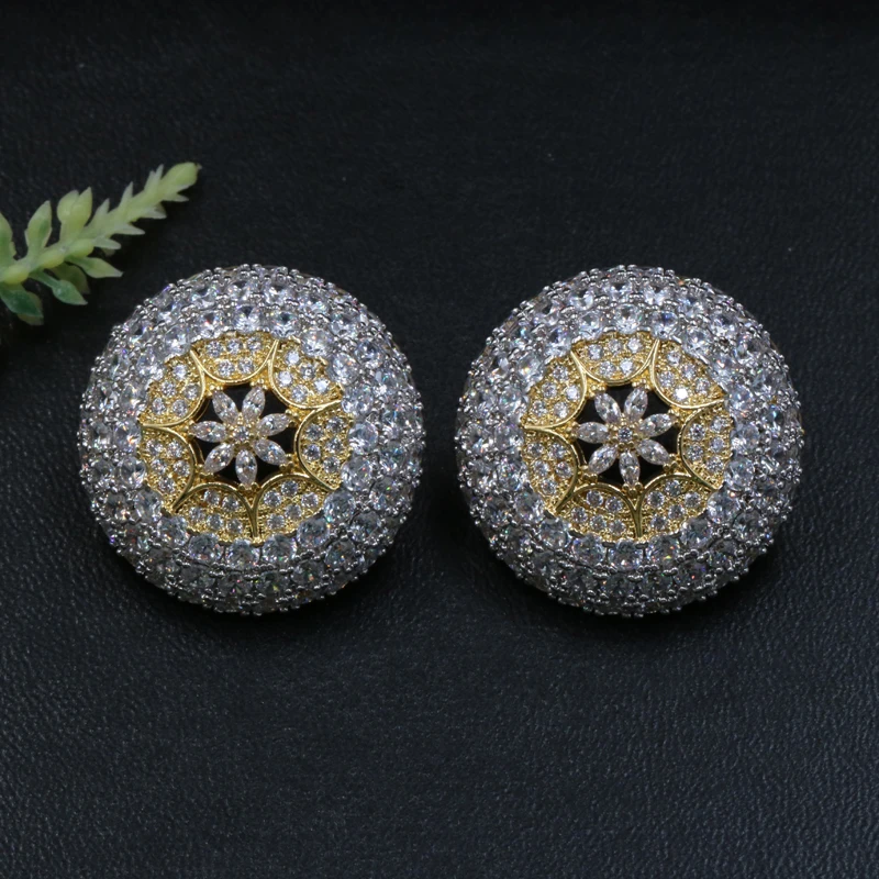 Lanyika модные ювелирные изделия Элегантный счастливый солнце круглые кубические циркониевые серьги-гвоздики микро проложить Свадебные помолвки Popualr серьги подарок