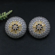 Lanyika модные ювелирные изделия Элегантный счастливый солнце круглые кубические циркониевые серьги-гвоздики микро проложить Свадебные помолвки Popualr серьги подарок