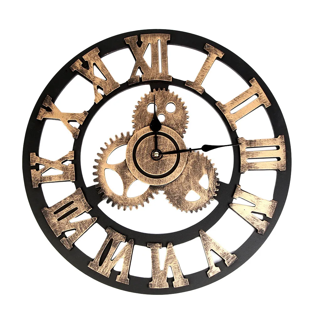 716 47 De Réductiongrande Horloge Murale Style Industriel Vintage Horloge Européenne Steampunk Gear Mur Décoration De La Maison Moderne 3d Horloge