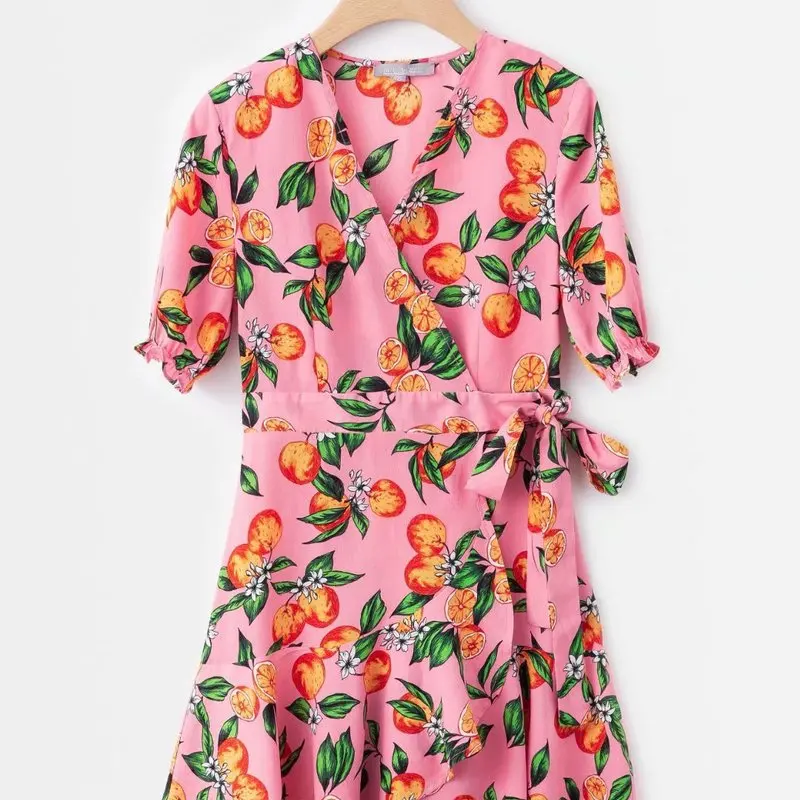 

YLW55-H078 European and American Fashion Printed V-collar Dresses