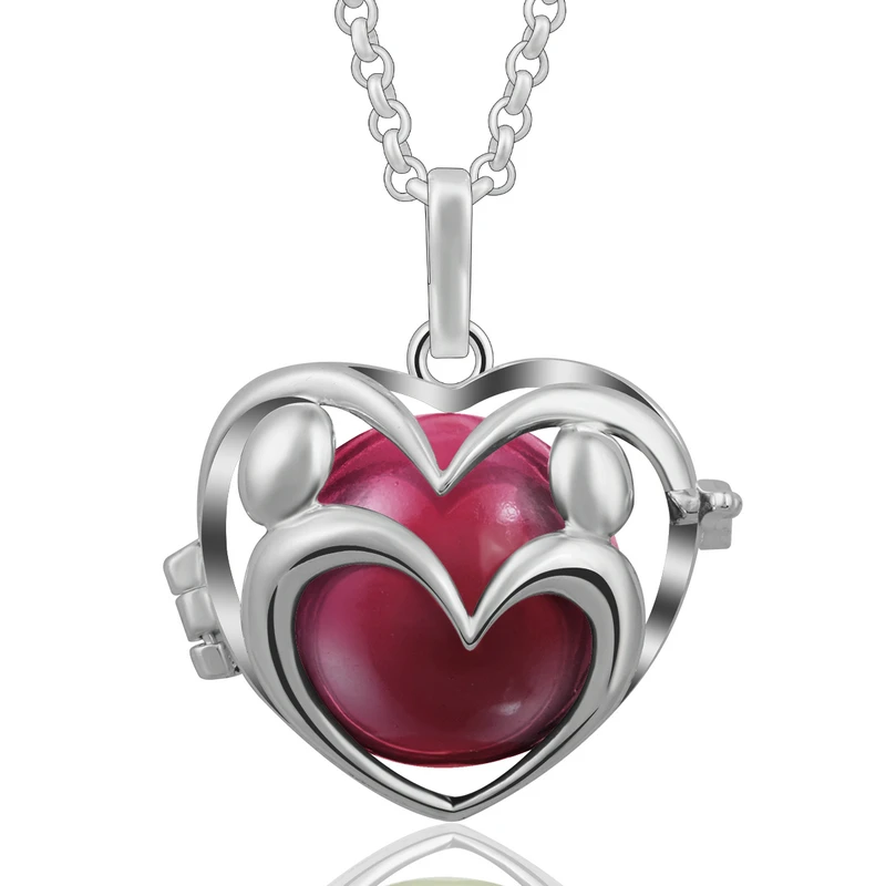 

Eudora Necklace Harmony Ball Heart Baby&Mom Love Locket Cage Pendant With 20mm Colorful Painting Chime Mexican Bola Jewelry