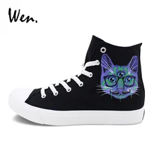 Wen Classic Black Canvas Shoes Custom Design 3 Eyes Cats Graffiti Shoes Men Women’s Hand Painted Skateboarding Sneakers