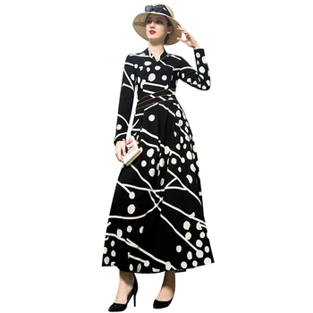 

Spring Vintage Long Dress Women Dots Evening Party Dresses Fit and Flare Gown Runway Dresses DZ1018