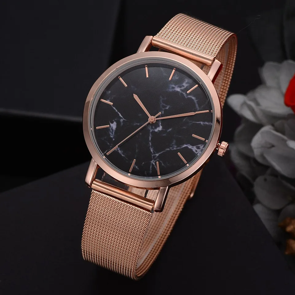 

new Drop shiping Fashion Rose Gold Mesh Band Creative Marble Wrist Watch Casual Women Watches Brand Quartz Gift Relogio skmei