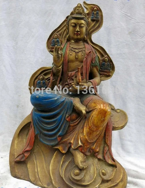 

00991 16" Tibet bronze gild five buddha Buddism godness Guanyin net bottle Statue