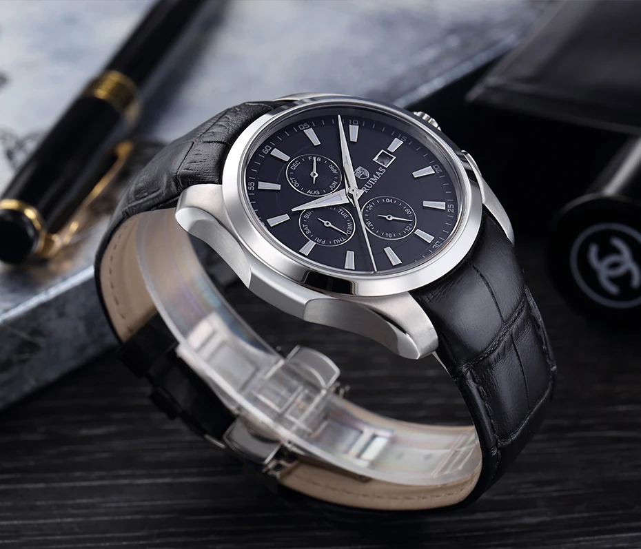 Ruimas мужские часы автоматические механические часы спортивные часы кожаные повседневные деловые часы в ретро-стиле Relojes Hombre