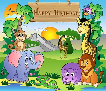 

forest animals safari happy birthday child photo background photography backdrops quality vinyl