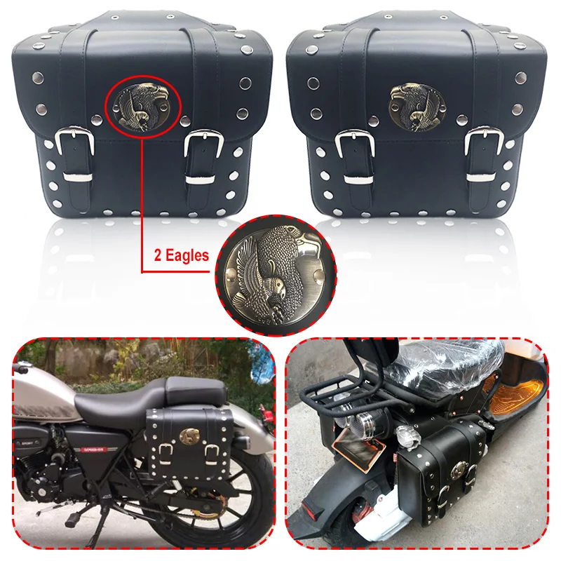 

2pcs PU Leather Moto Cruiser Tool Bag Motorbike Side Ride Bag for Harley Travel Luggage Tool Boxes Motorcycle Saddlebags