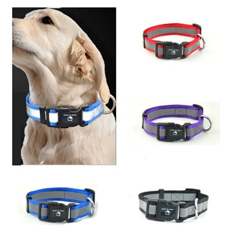 

4 Colors 2.0cm 2.5cm Reflective Nylon Medium Big Dog Collar LED Charm As Gift Large Pet Collars