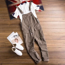 Мужские повседневные хлопковые комбинезоны Карго, винтажные Рабочие Комбинезоны с несколькими карманами, черный и хаки, новая модная уличная одежда, мужской комбинезон DS50730