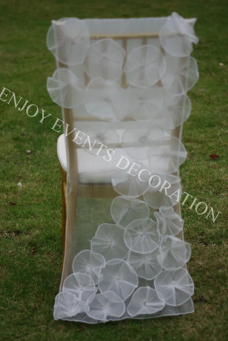 

2pcs YHC#194 fancy pleats organza flower polyester wedding chiavari chair back covers