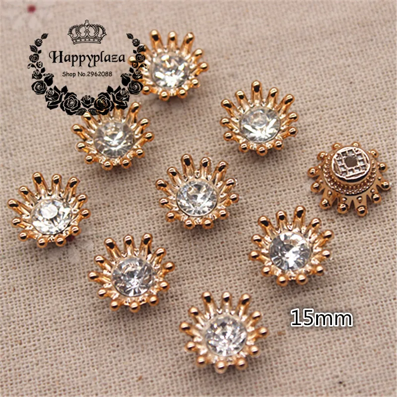 

50PCS 15mm Golden Flower Crystal Rhinestone/Pearl Plastic Flatback Button Decoration Sewing Craft Scrapbook Accessories