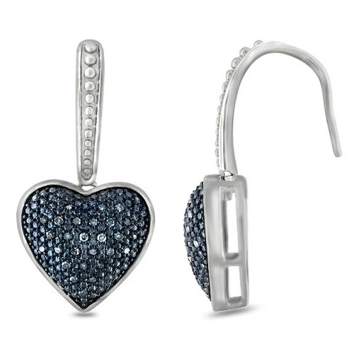 .18ctw Round Brilliant Cut Blue 14k White Gold Over in Heart Shape Earrings