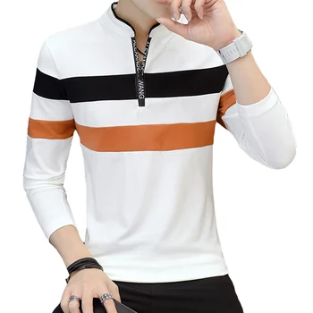 

Long Sleeve Color Block Men Polo Shirts Slim Fit Striped Polo Shirt Homme Casual Base Tops Hip Hop Blouses Streetwear 5D005