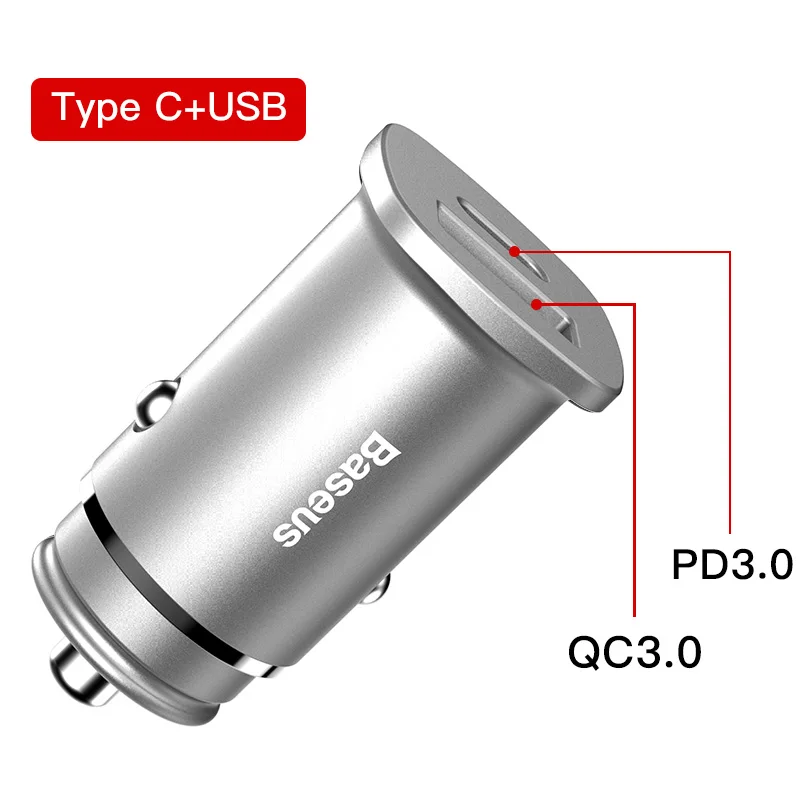 Baseus 30 Вт автомобильное зарядное устройство USB C PD быстрое зарядное устройство для iPhone 11 Pro Max Быстрая зарядка 4,0 3,0 зарядное устройство для телефона Xiaomi HUAWEI samsung - Тип штекера: PD3.0 QC4.0 Silver
