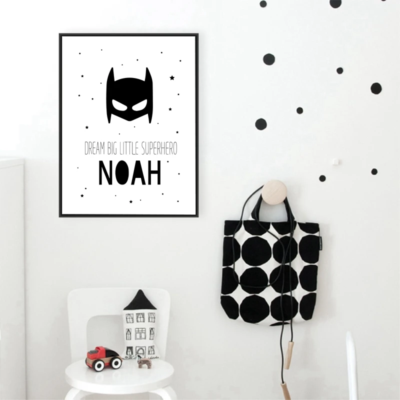 Personalised Superhero Name Boys Posters and Prints Cartoon Hero Name Canvas Painting Baby Boys Room Wall Picture Decor