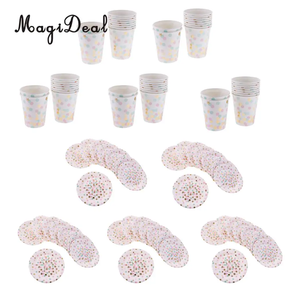 50 Sets Polka Dots Star Paper Plates Cups Baby Shower Birthday Wedding Party Dinner Disposable Tableware