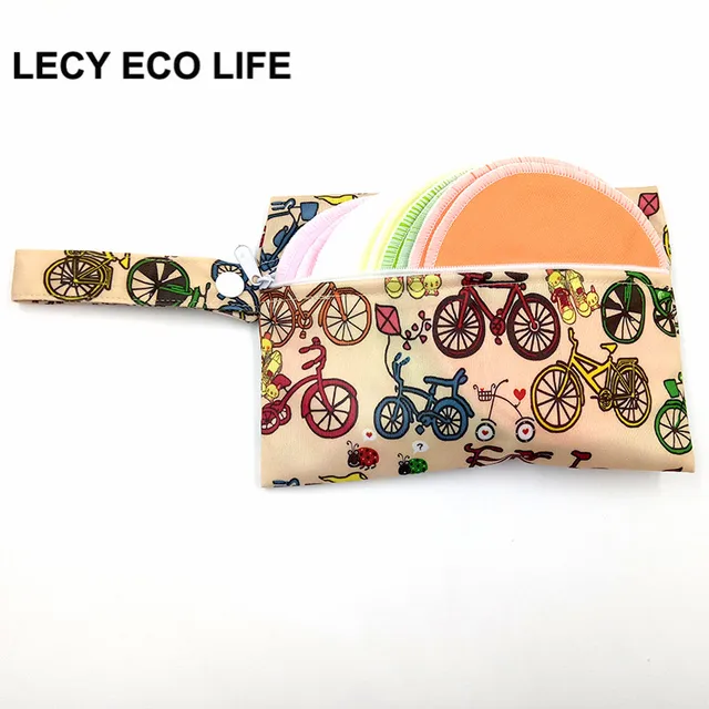 Lecy Eco Life 10pcs reusable stay dry nursing pads for new mum with 1 waterproof storage wet bag gift, soft bamboo breast pads