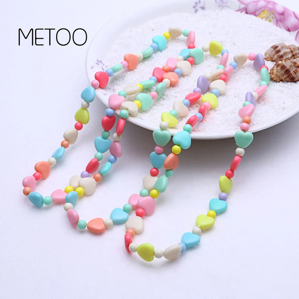 

METOO Party Princess Necklace Hearts Necklace Beads Candy Color Necklace Bracelet Children Jewelry for Girls Cosplay Accessory