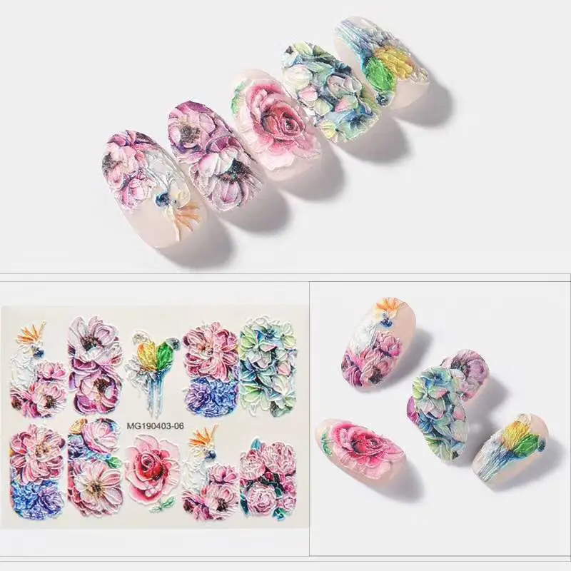 1pc 3D Acrylic Engraved Flower Nail Sticker Embossed Flower Nail Water Decals Fashion Empaistic Nail Water Slide Decal#3D0012