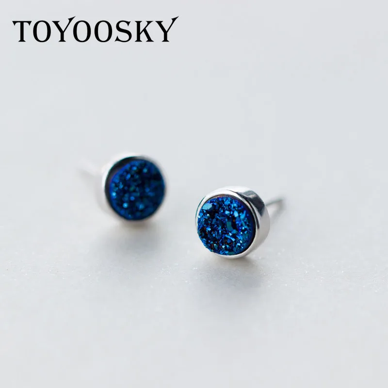 

TOYOOSKY 925 пробы Женская круглая синяя темпераментная серьга-гвоздик Геометрическая деталь подарок на день рождения