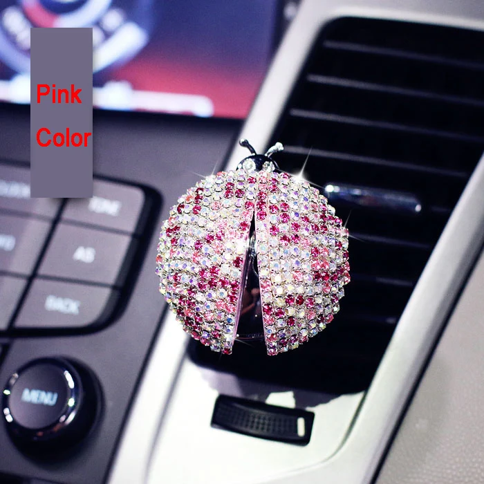 Алмазный кристалл автомобильный освежитель воздуха Стразы Божья коровка автомобильный выход вентиляционное отверстие духи клип автомобиль воздушный клипса кондиционирования украшения - Название цвета: Pink