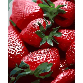 

Fresh red strawberry the Paintings Numbers hand Paint Painitng Coloring By Number drawing module pictures Home Wall Decoration