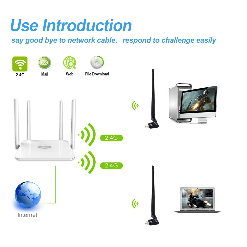Najtaniej EDUP Wireless usb adapter wifi 300 mb s wysoki zysk 6dBi anteny długodystansowych bezprzewodowy odbiornik adapter Ethernet usb dla PC