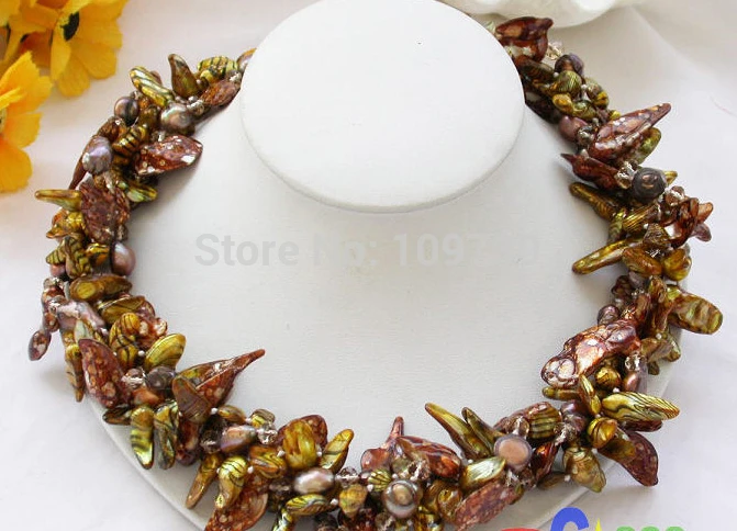 

Jewelr 003389 35mm coffee baroque pearl crystal torsional necklace