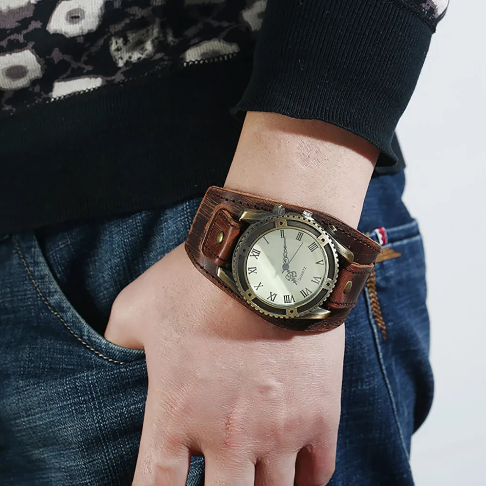 

Men Casual Roman Watch Men Punk Retro Simple Fashion Pin Buckle Strap Leather Band Quartz Watch Gift Clock relogio masculino A40