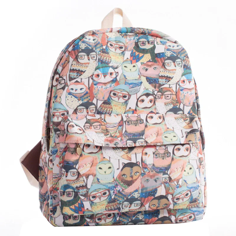

New Fashion National Women Backpacks Europran and American Style Owl Printing Canvas Backpacks Large Capacity School bags