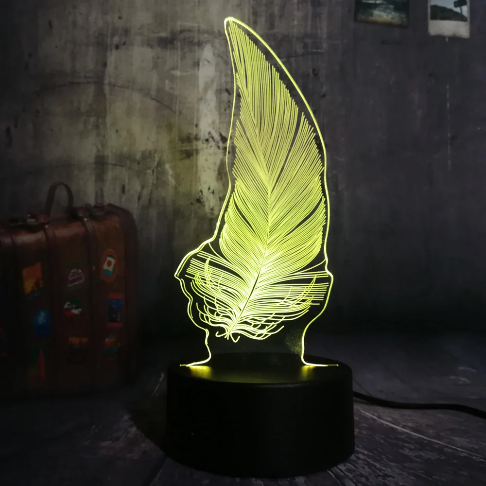 

New Feather Plumage 3D LED Lamp House Decoration Sleep Night Light Desk Table Lamp Xmas Holiday Gifts Toy Flash Remote USB Touch