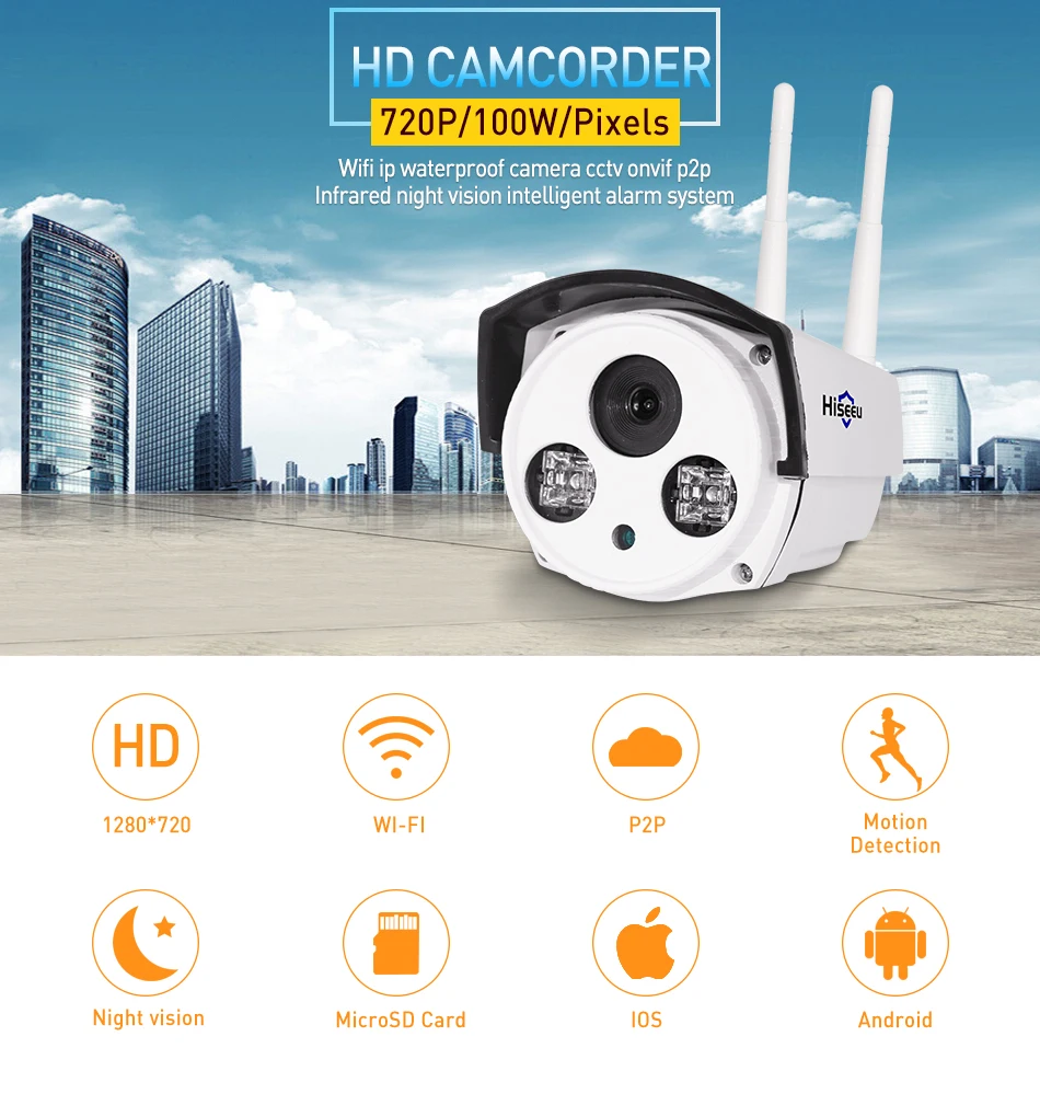 Hiseeu wifi камера наружная Пуля HD 720 P уличная IP kamara Водонепроницаемая уличная Беспроводная IP камера видеонаблюдения ночного видения