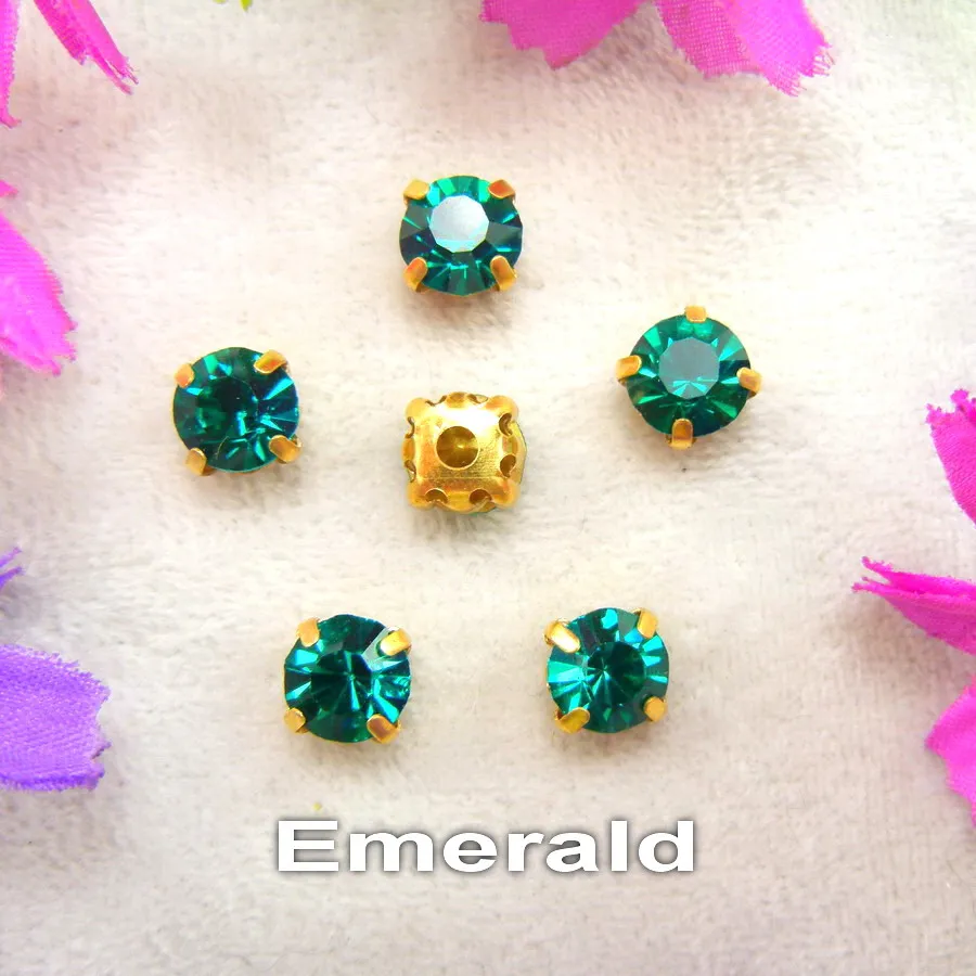 Красочные стеклянные кристаллы золотые коготь настройки 3 мм 4 мм 5 мм 6 мм 7 мм 8 мм необычные цвета круглой формы пришить горный хрусталь бисер одежды diy - Цвет: A9 Emerald