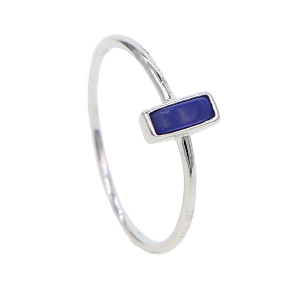 Классическое кольцо с одним камнем с геометрическим квадратным прямоугольным бирюзой Стерлинговое Серебро 925 пробы минимальное простое ювелирное изделие на палец - Цвет основного камня: Королевский синий
