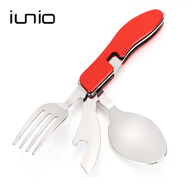 Camping Tableware Set Folding Knife Fork Spoon 3in1 IUNIO Outdoor Multi Portable Kit For Travel